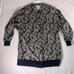 Vintage Top Notch Button Up‎ Sweater Black Gold Metallic Shoulder Pads Size 2X